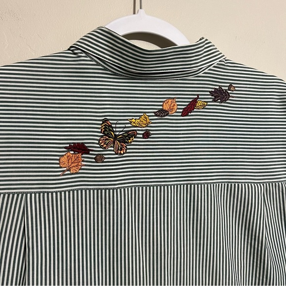 Karen Scott Striped Embroidered Fall Autumn Leaves Button Down Blouse size XL - Picture 7 of 10